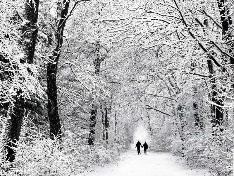 Cold Couple (Winterlandschap met wandelaars) van Caroline Lichthart