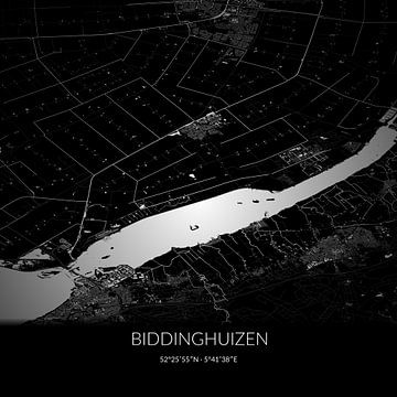 Zwart-witte landkaart van Biddinghuizen, Flevoland. van Rezona