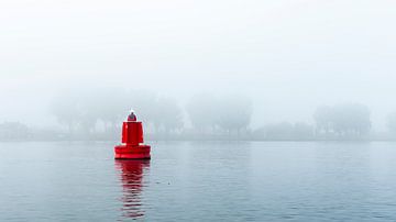Red buoy in the fog