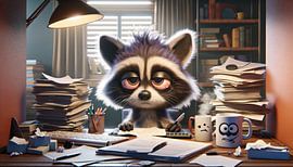 Raccoon struggles with paperwork by artefacti