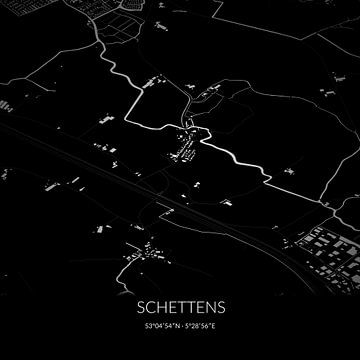 Zwart-witte landkaart van Schettens, Fryslan. van Rezona