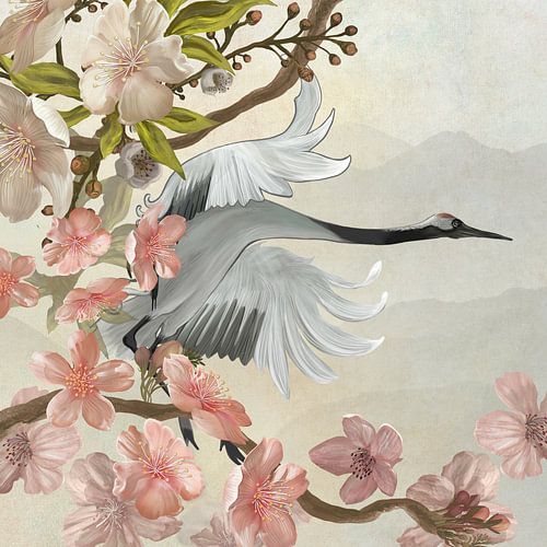Flight of a Japanese Crane