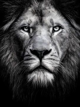 Le roi du silence - Portrait de lion en noir et blanc sur drdigitaldesign