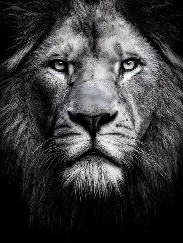 De koning van de stilte - leeuwenportret in zwart-wit