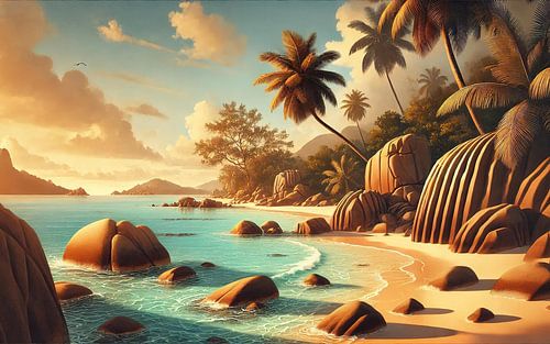 Vintage poster Seychellen, oceaan paradijs