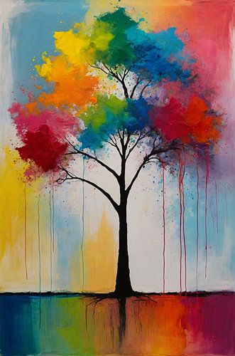 Abstracte Boom met Kleurrijke Uitspattingen