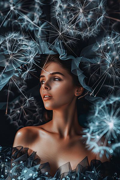 woman with dandelion fluff by Egon Zitter