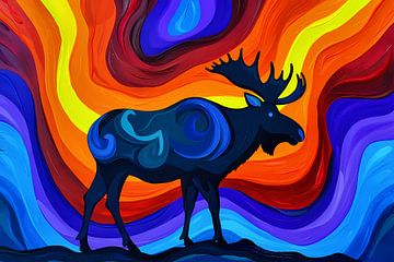 Kleurrijke abstracte eland met levendige achtergrond van De Muurdecoratie