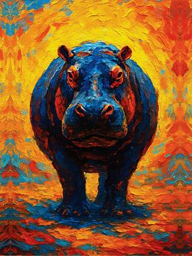 Powerful Hippopotamus Fog Palette Knife Impasto Portrait by Ramy Salah Hefny