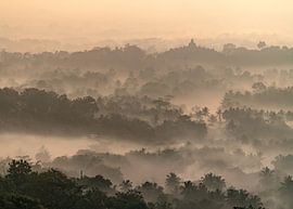 Le temple de Borobudur au lever du soleil sur Anges van der Logt