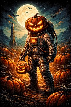 Astronaute citrouille sous la lune des moissons sur Bocil Kespleng