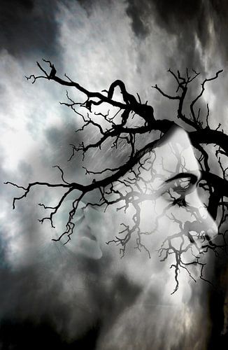 Bad weather. Double exposure portrait