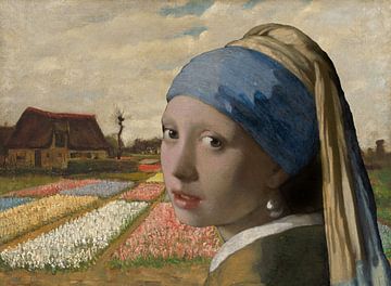 Vincent van Gogh Flowerbeds in Holland - Girl with a pearl earring by Digital Art Studio