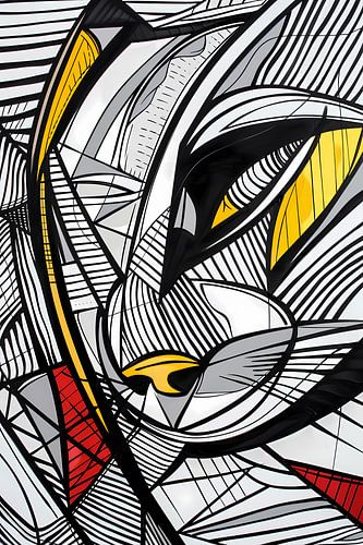 Abstracte lijntekening van een katachtige in kleur