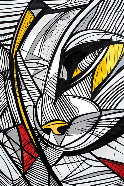 Abstracte lijntekening van een katachtige in kleur van Art & Soul Creations