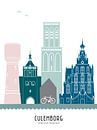 Skyline illustration city of Culemborg in color by Mevrouw Emmer thumbnail