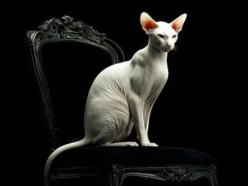 Weiße majestätische Sphynx auf Barockstuhl von Karina Brouwer