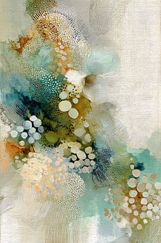 Groen beige abstract schilderij met organische structuren