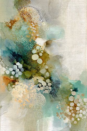 Groen beige abstract schilderij met organische structuren