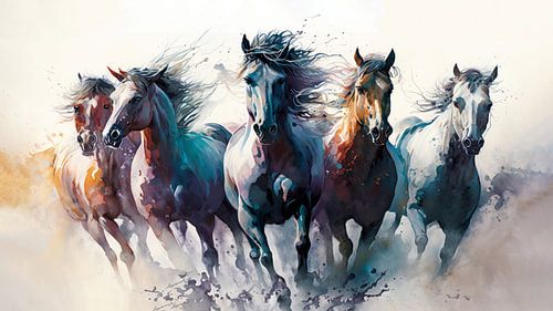 Rennende Paarden Aquarel