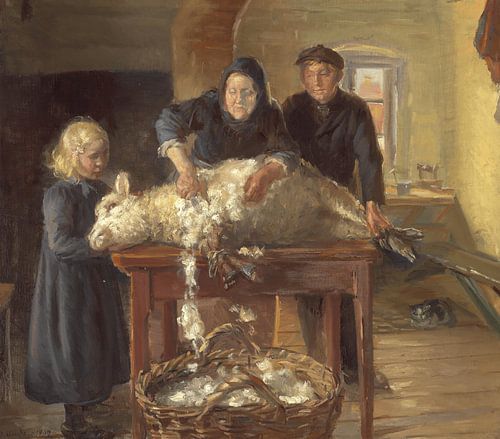 Anna Ancher, Schapen scheren, 1907