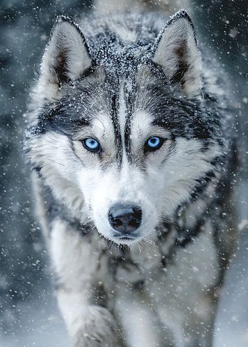Husky - Regard bleu dans le blizzard