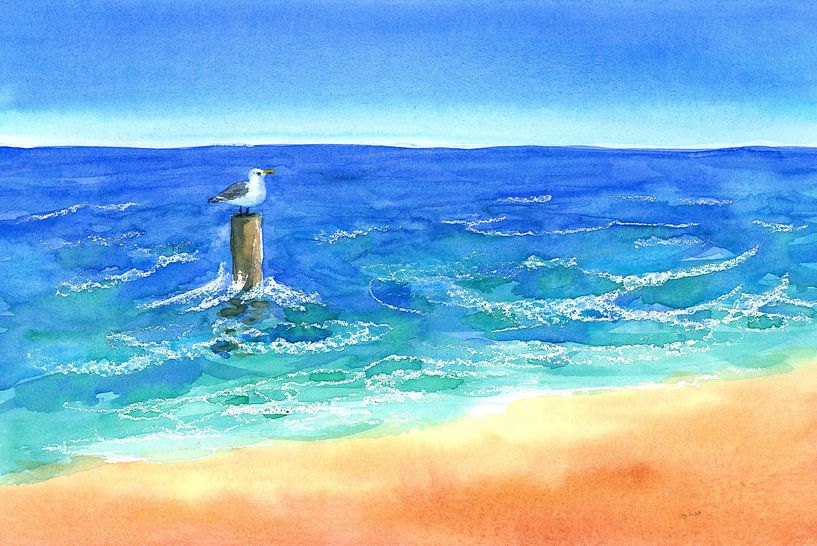 Strandwächter Aquarellgemälde von Karen Kaspar