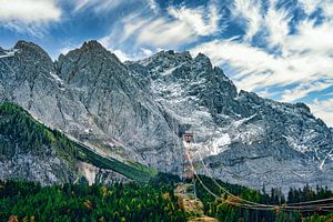 Majestätische Zugspitze mit Seilbahn und Felswand