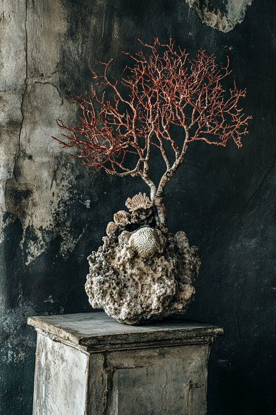 Nature morte sombre et corail | Très élégante par Digitale Schilderijen