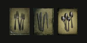 Collage met vorken, messen en lepels op donkere achtergrond van Gerben van Buiten