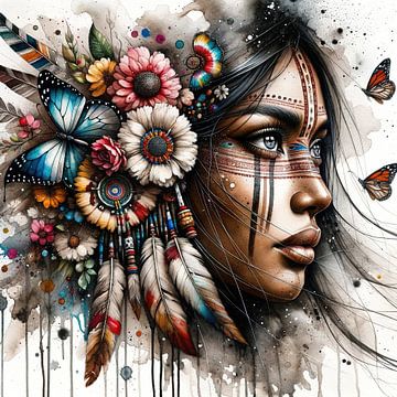Watercolor Native American Woman #2 by Chromatic Fusion Studio