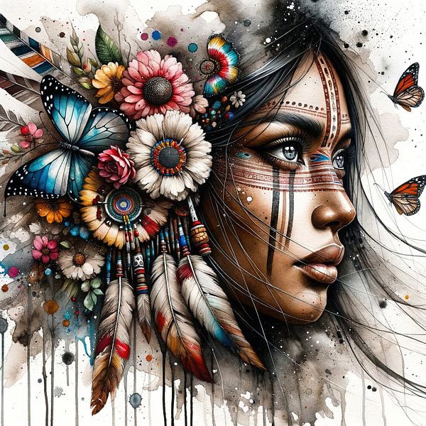 Aquarell Native American Woman #2 von Chromatic Fusion Studio
