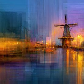 Panorama abstrait et coloré d'un moulin à vent sur TheXclusive Art