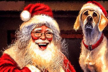 Merry Santa with dog (art)