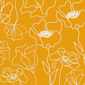 Skandinavischer Blumen Markt Beige auf Orange von Mad Dog Art