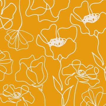 Scandinavische Bloemenmarkt Beige op Oranje van Mad Dog Art