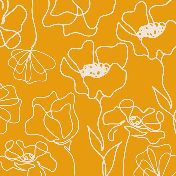 Scandinavian floral market beige on orange by Mad Dog Art