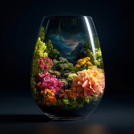 Farbenfrohe Landschaft in einer Glasvase von TheXclusive Art
