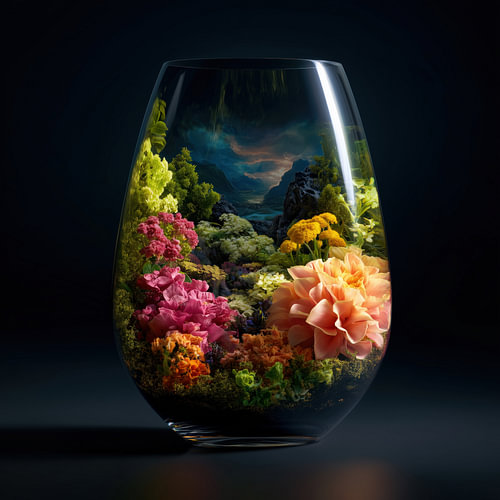 Colourful landscape in a glass vase