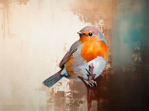 Rustig en sfeervol.  Roodborstje op tak in warme tinten