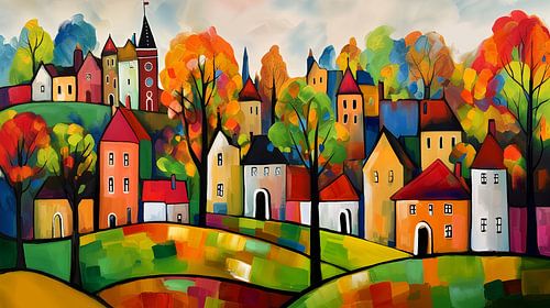 ville colorée en automne naïve