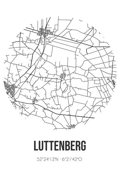 Luttenberg (Overijssel) | Map | Black and White by Prints of Place