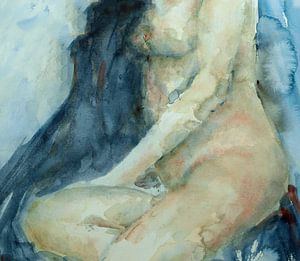 Vrouwelijk naakt. Handgeschilderde aquarel. van Ineke de Rijk