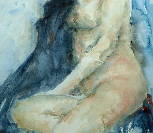 Nu féminin. Aquarelle peinte à la main.