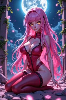 Dark Fantasy Anime Wandbild: VELORIA - Sexy Anime Girl in roten Dessous im Licht des Mondes