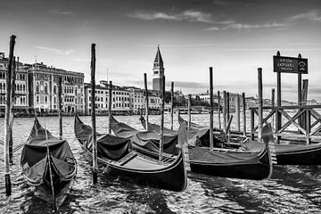 VENICE Grand Canal and Goldolas in black and white van Melanie Viola