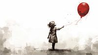 Girl with balloon sketch panorama