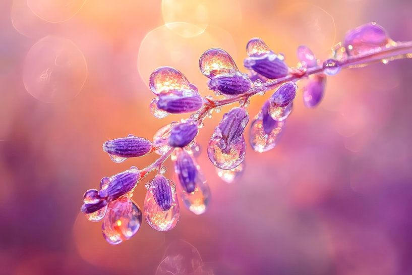 Enchanting drops on purple flowers by Poster Art Shop
