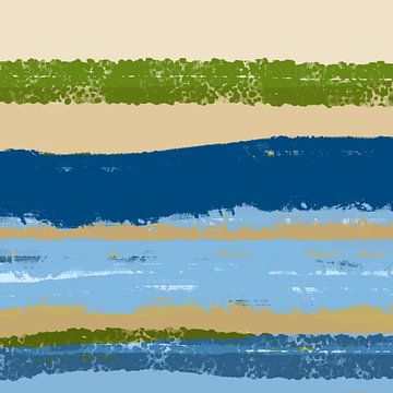 Kleurvormen en lijnen. Modern abstract landschap in pastelkleuren. Oceaan. van Dina Dankers