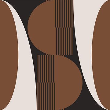 Retro waves. Modern abstract geometric art in brown, white, black no. 3 by Dina Dankers